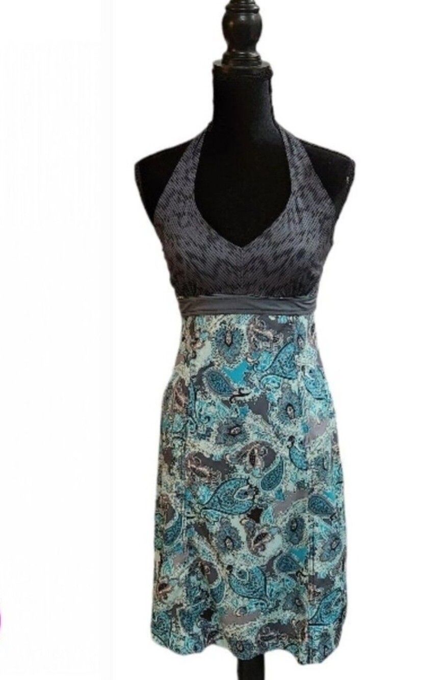 Athleta Go Anywhere Halter Dress Pack Teal & Gray Travel Vacation Beach Size 8
